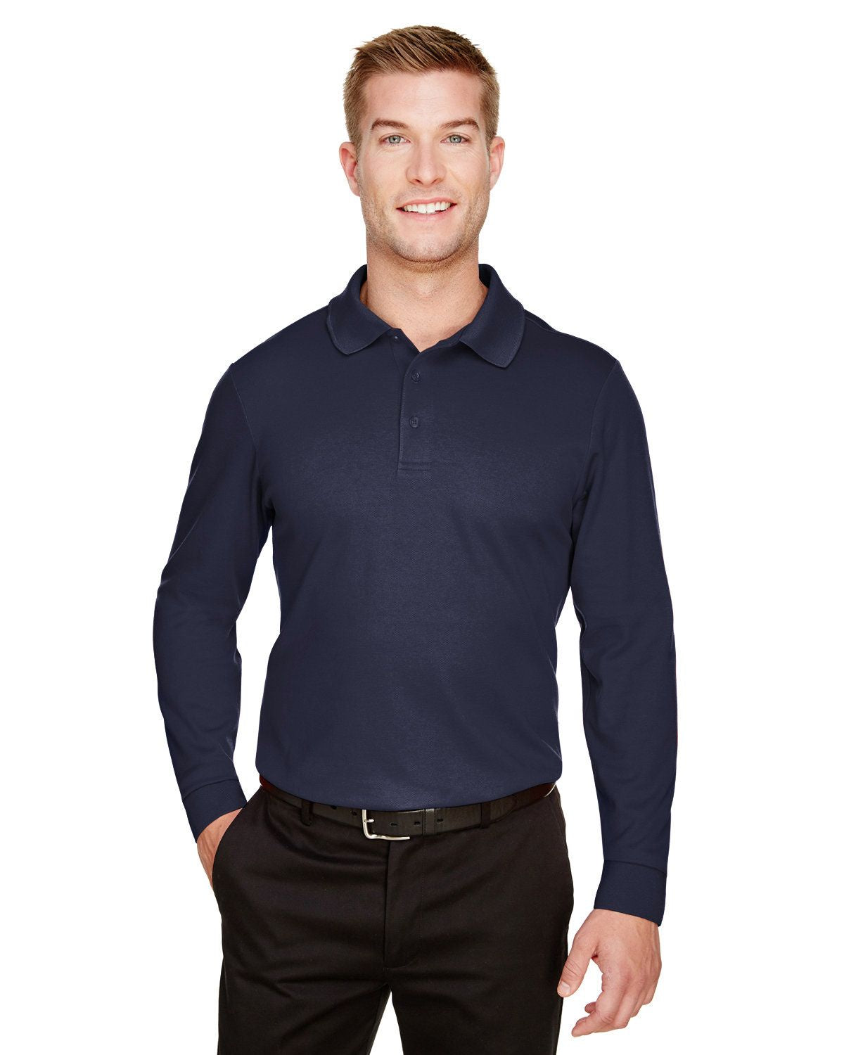 Devon & Jones CrownLux Performance™ Plaited Long Sleeve Polo