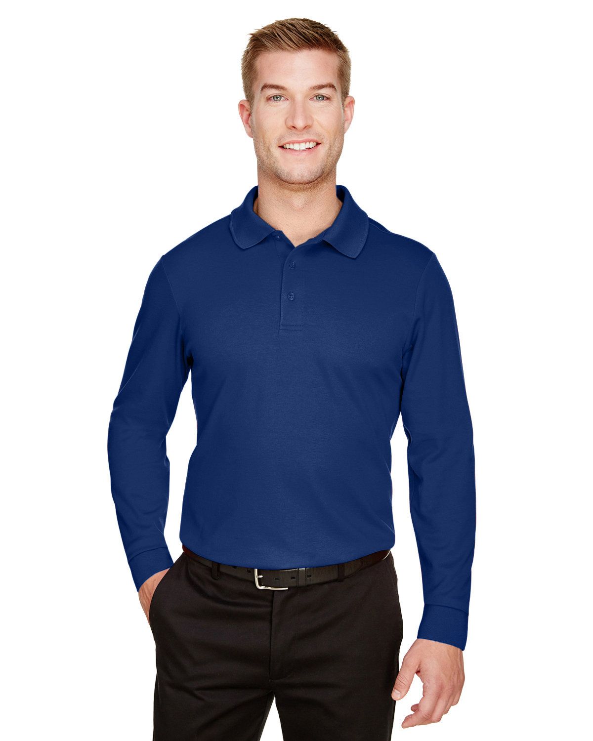 Devon & Jones CrownLux Performance™ Plaited Long Sleeve Polo