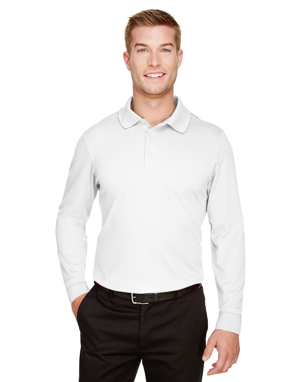 Devon & Jones CrownLux Performance™ Plaited Long Sleeve Polo
