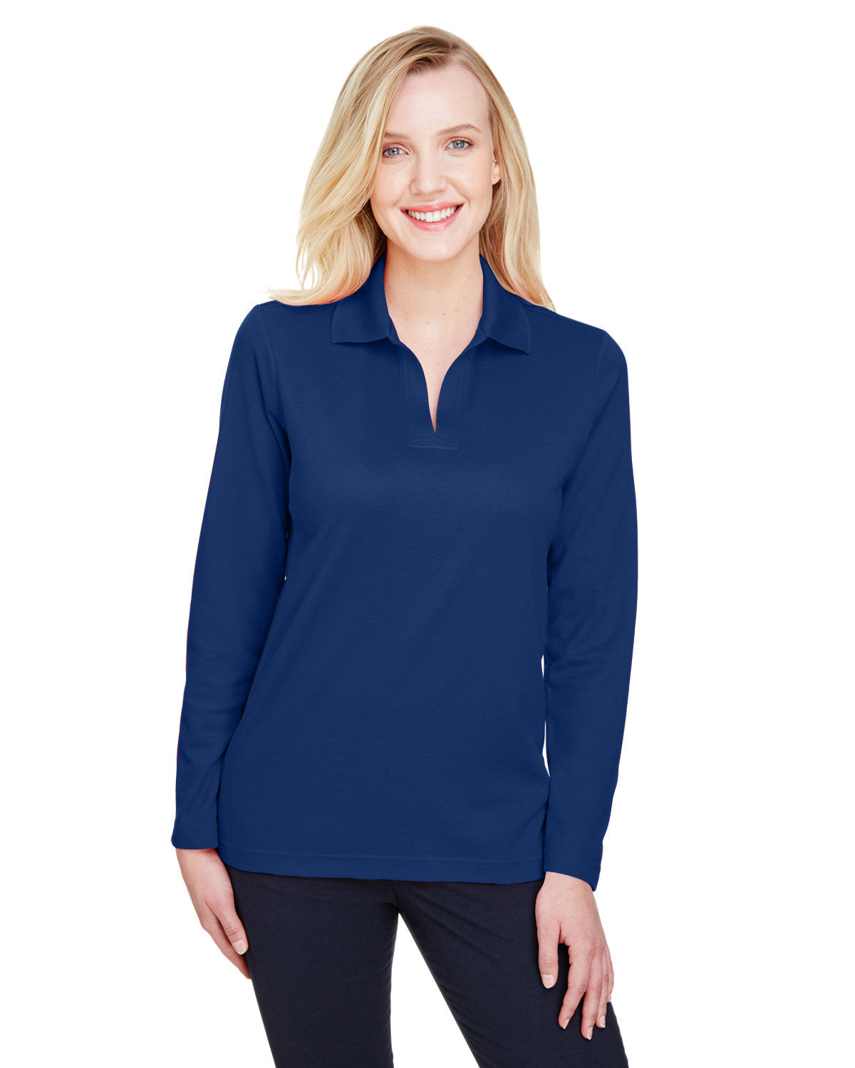 Womens' Devon & Jones CrownLux Performance™ Plaited Long Sleeve Polo